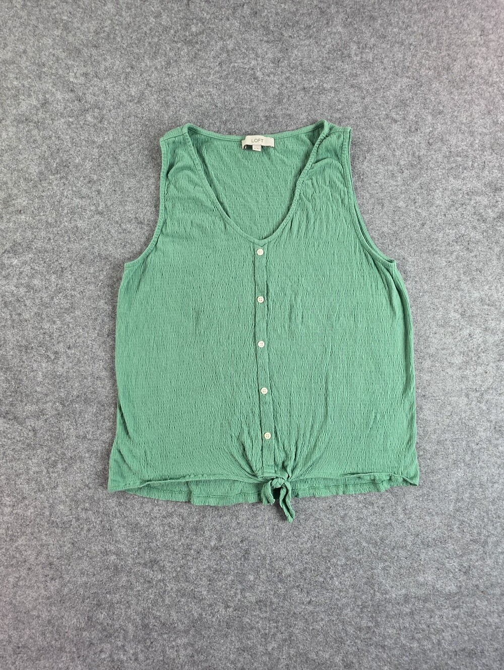 LOFT Green Front-Tie Button Tank Top XL